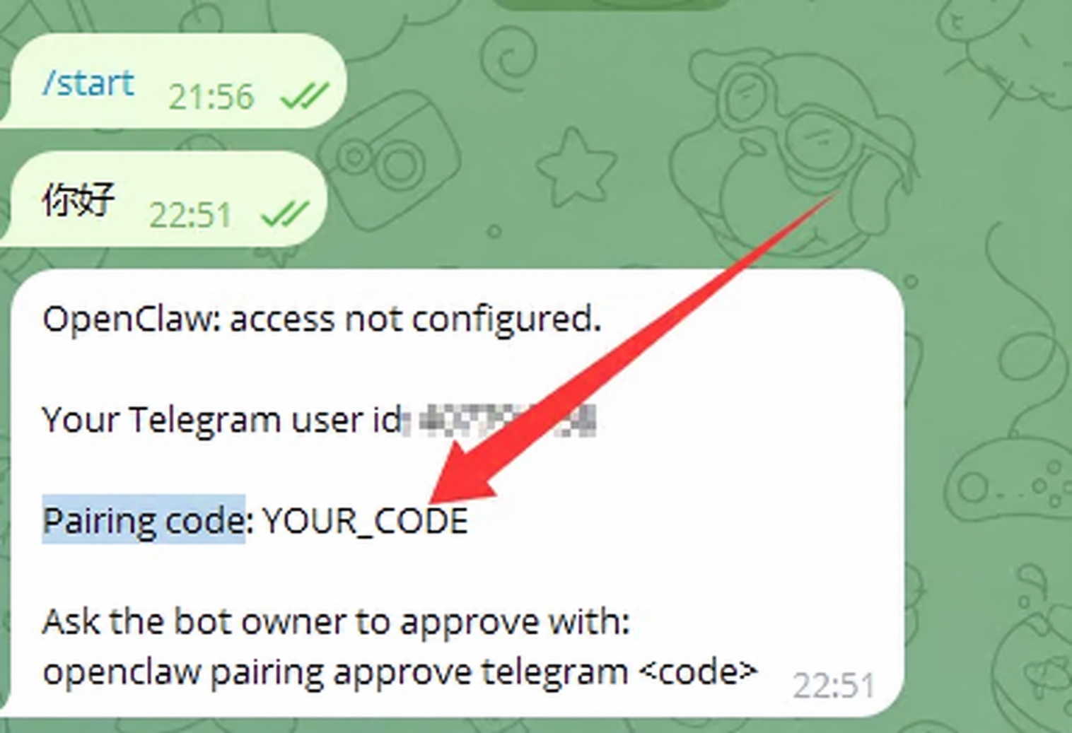 Telegram 中收到配对码
