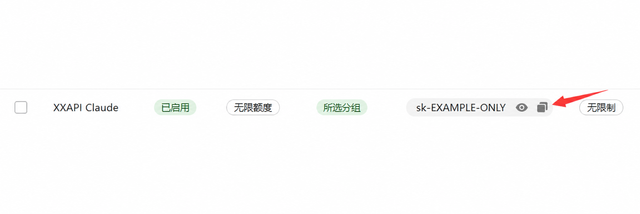 复制 API 密钥的位置示例